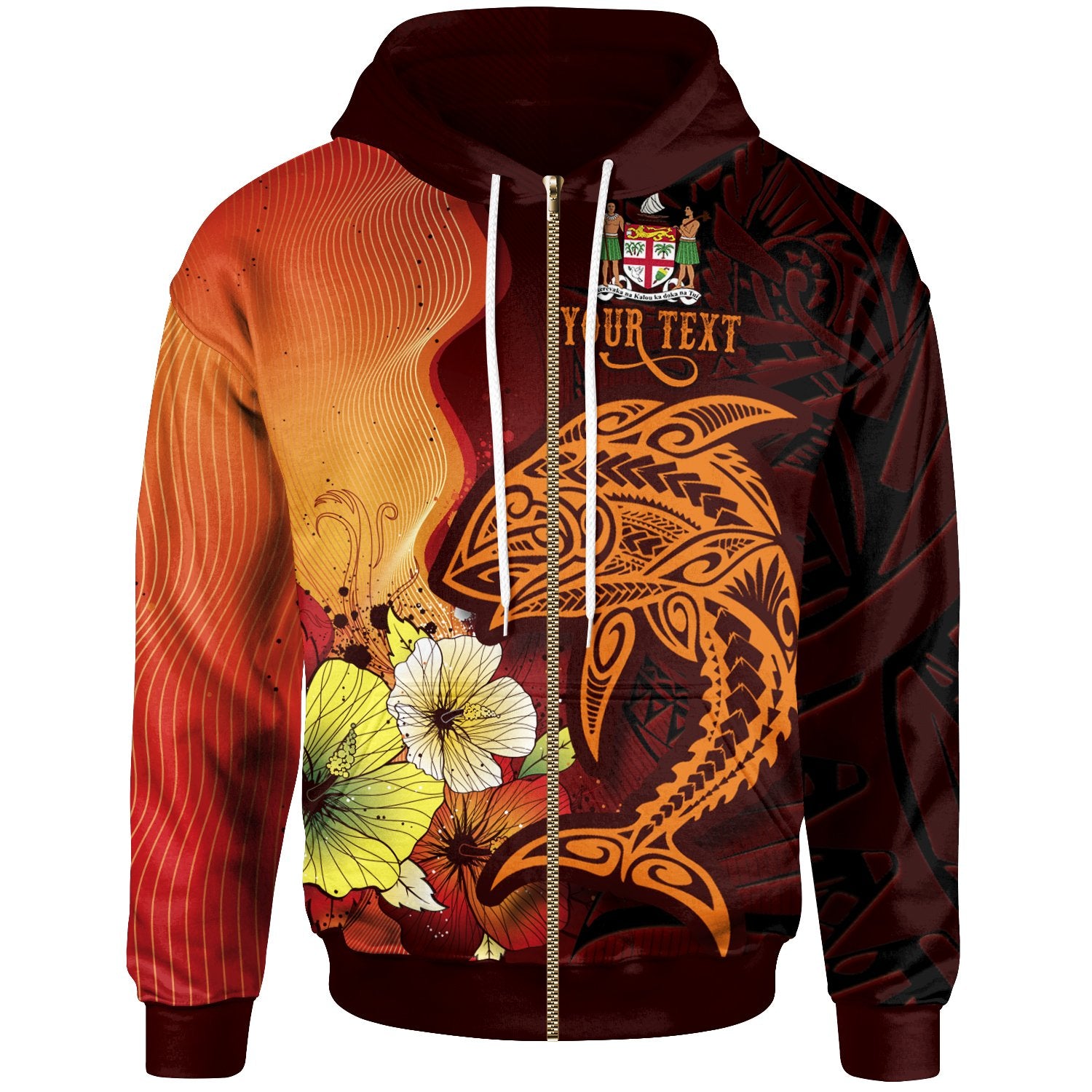 Fiji Zip Custom Hoodie Tribal Tuna Fish Unisex Orange - Polynesian Pride