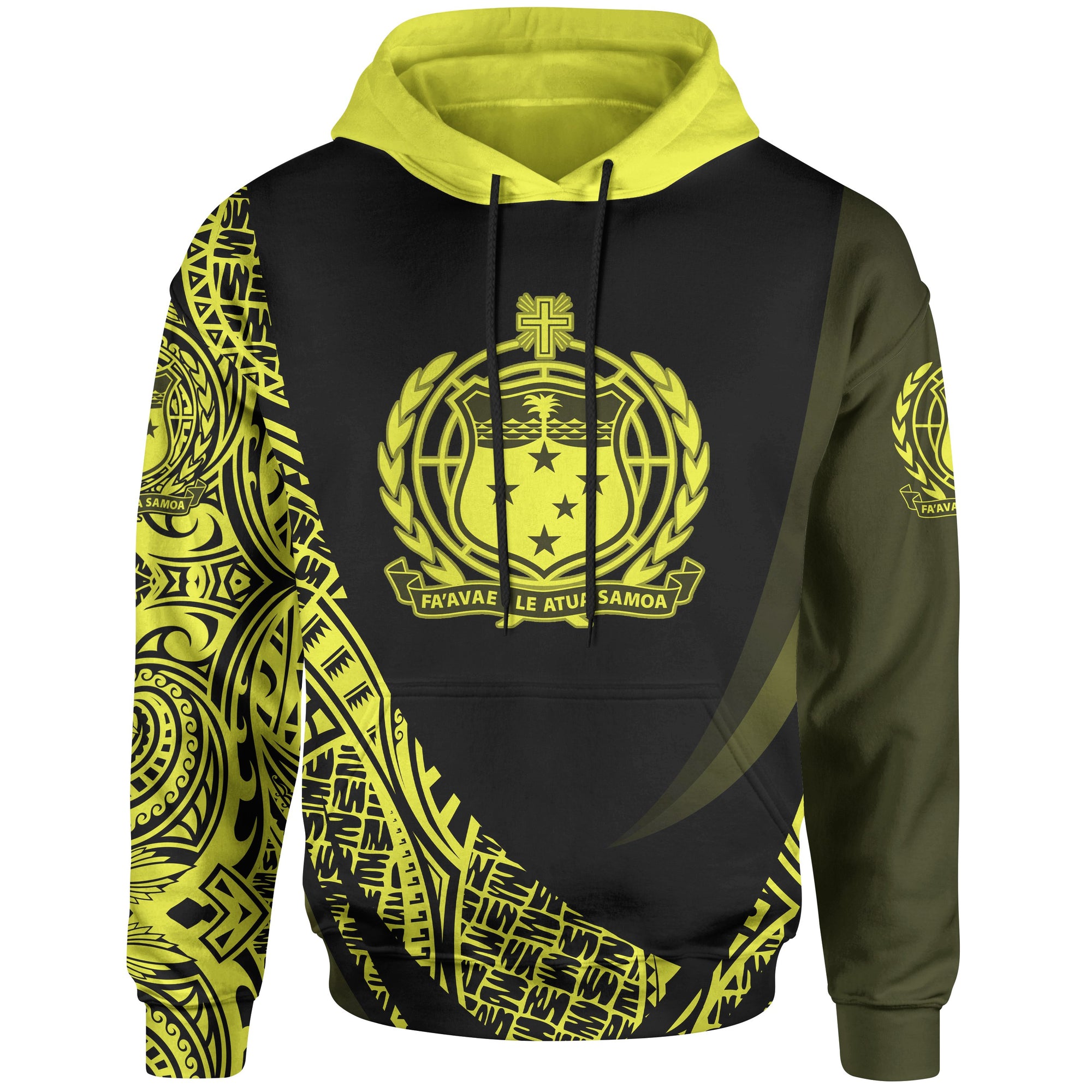 Samoa Hoodie Yellow Polynesian Patterns Sport Style Unisex Black - Polynesian Pride