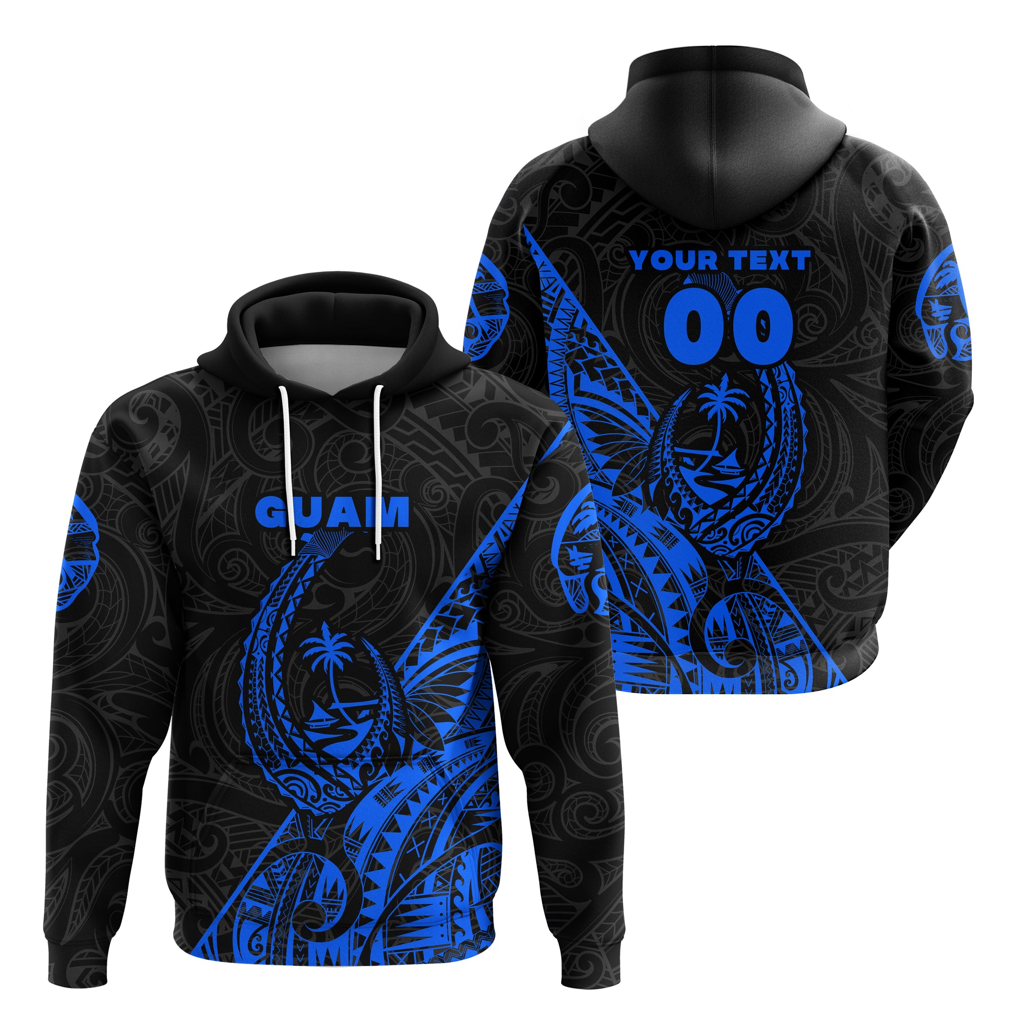 Custom Guam Rugby Hoodie Polynesian Patterns Style Blue LT16 Unisex Blue - Polynesian Pride