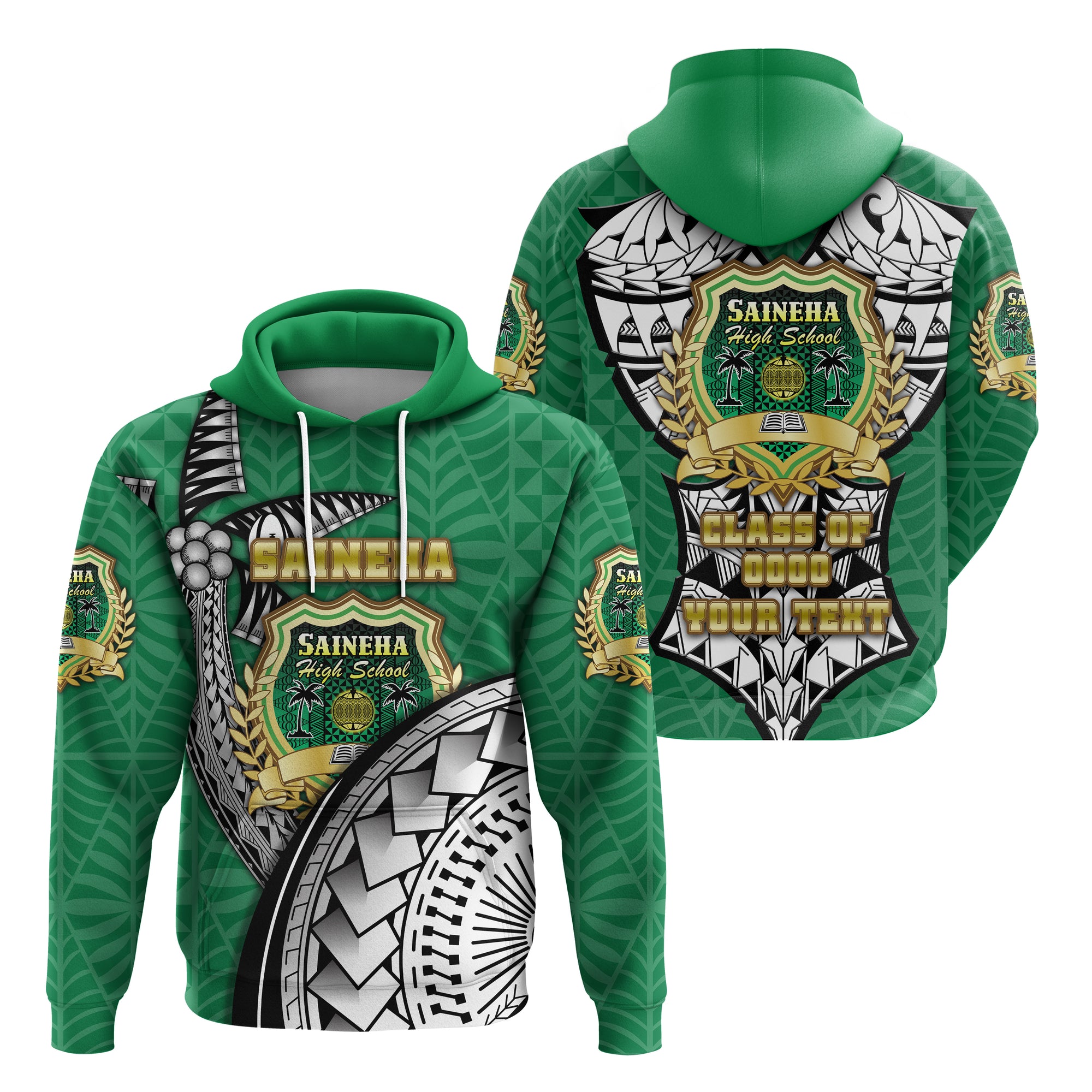 Custom Saineha Tonga Hoodie Polynesian Style Special Class of LT16 Unisex Green - Polynesian Pride