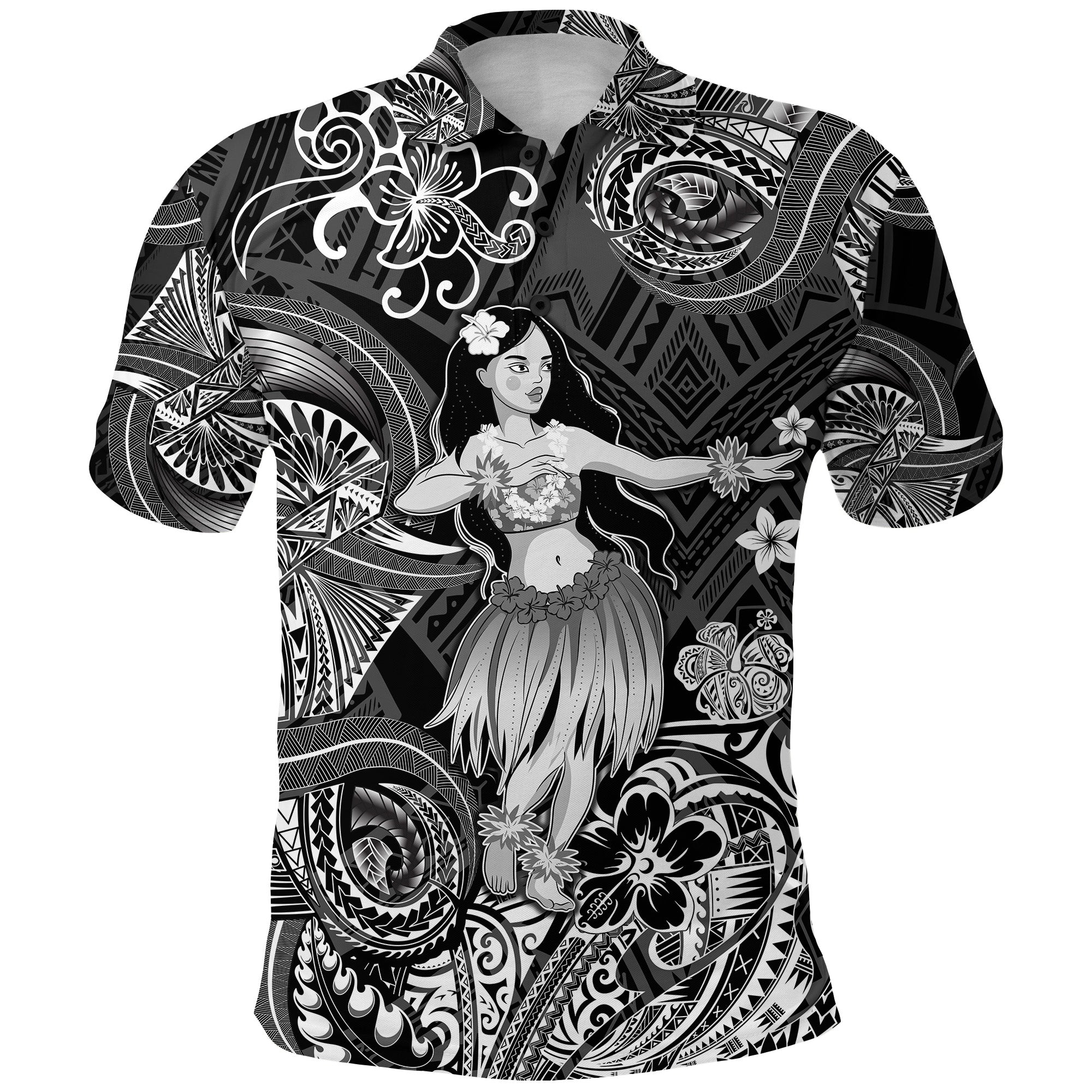 Custom Hawaii Hula Girl Polynesian Polo Shirt Unique Style Black LT8 - Polynesian Pride