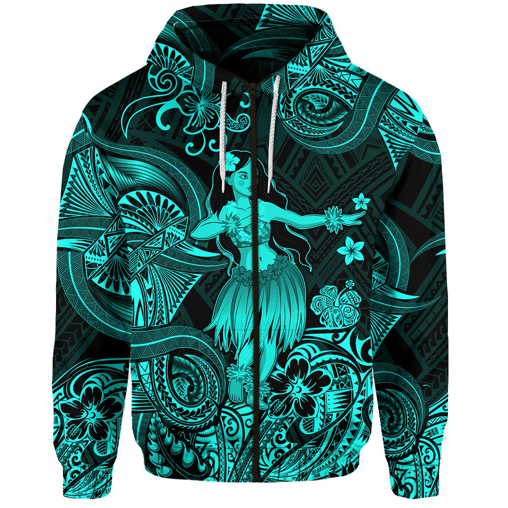 Custom Hawaii Hula Girl Polynesian Zip Hoodie Unique Style Turquoise LT8 - Polynesian Pride