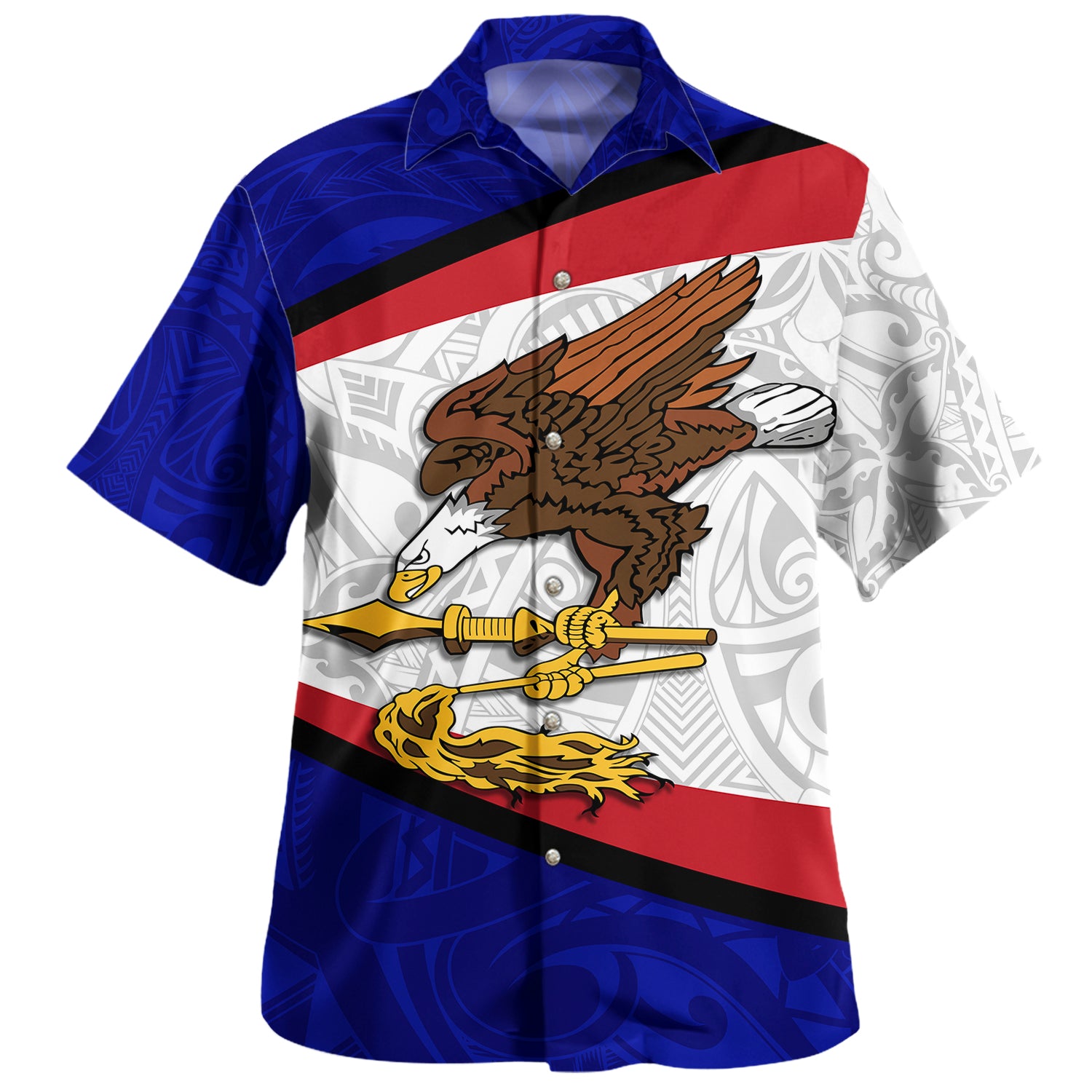 American Samoa Hawaiian Shirt - American Samoa Polynesian Flag With Coat Of Arms Blue - Polynesian Pride