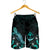 Guam Polynesian Men's Shorts - Turtle With Blooming Hibiscus Turquoise - Polynesian Pride