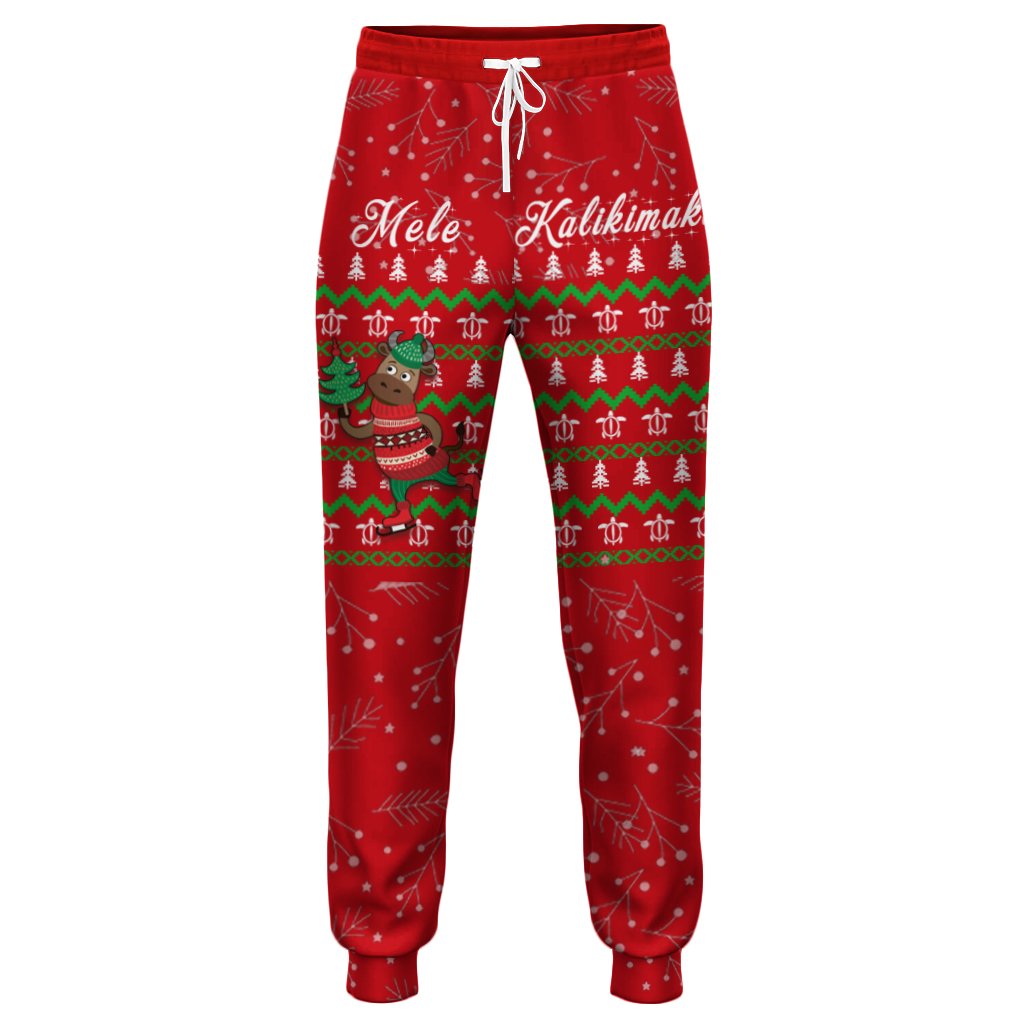 Hawaiian Turtle Christmas Joggers - Red - Felix Style - AH Unisex Red - Polynesian Pride