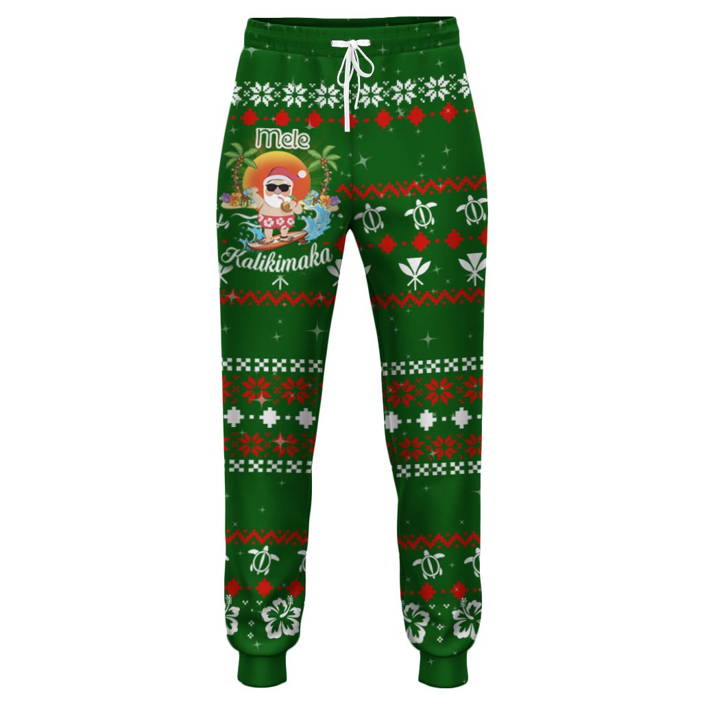 Hawaiian Santa Claus Mele Kalikimaka Joggers - Aviv Style - Green - AH Unisex Green - Polynesian Pride