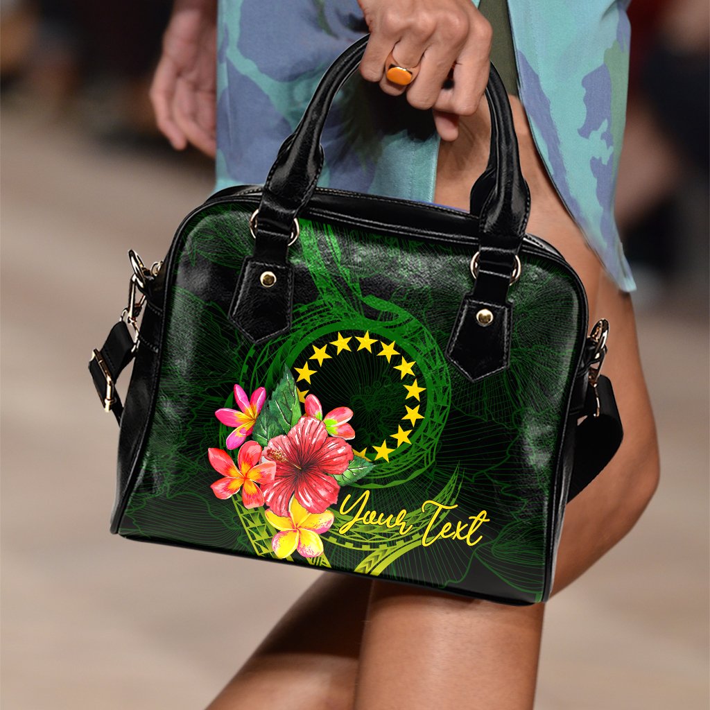 Cook Islands Polynesian Custom Personalised Shoulder Handbag - Floral With Seal Flag Color One Size Black - Polynesian Pride