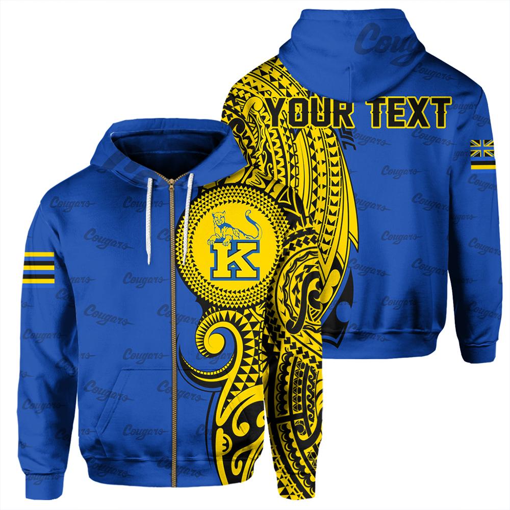 Custom Hawaii Hoodie Kaiser High Tribal Kakau Zip Hoodie Unisex Blue - Polynesian Pride