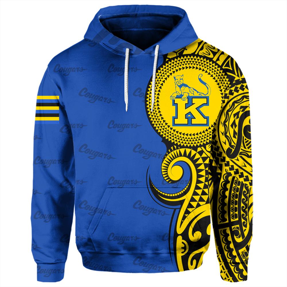 Custom Hawaii Hoodie Kaiser High Tribal Kakau Pullover Hoodie Unisex Blue - Polynesian Pride