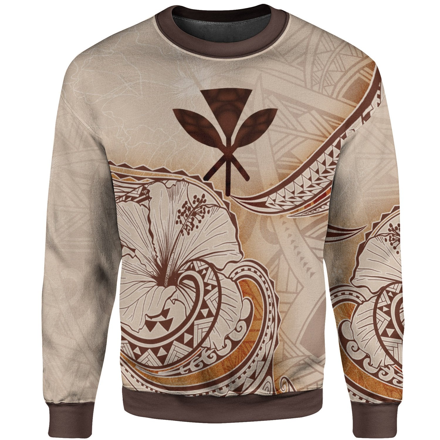 Hawaii Kanaka Maoli Sweatshirt - Hibiscus Flowers Vintage Style Unisex Nude - Polynesian Pride