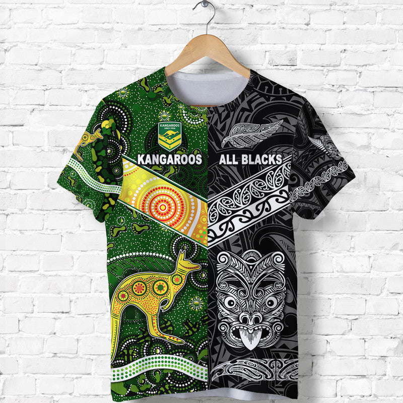 New Zealand Maori All Black And Australia Kangaroos Aboriginal T Shirt Rugby Together LT8 - Polynesian Pride