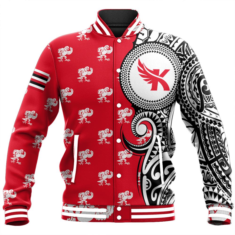 (Personalized) Hawaii Baseball Jacket - Kauai High Tribal Kakau Baseball Jacket - AH Unisex Red - Polynesian Pride