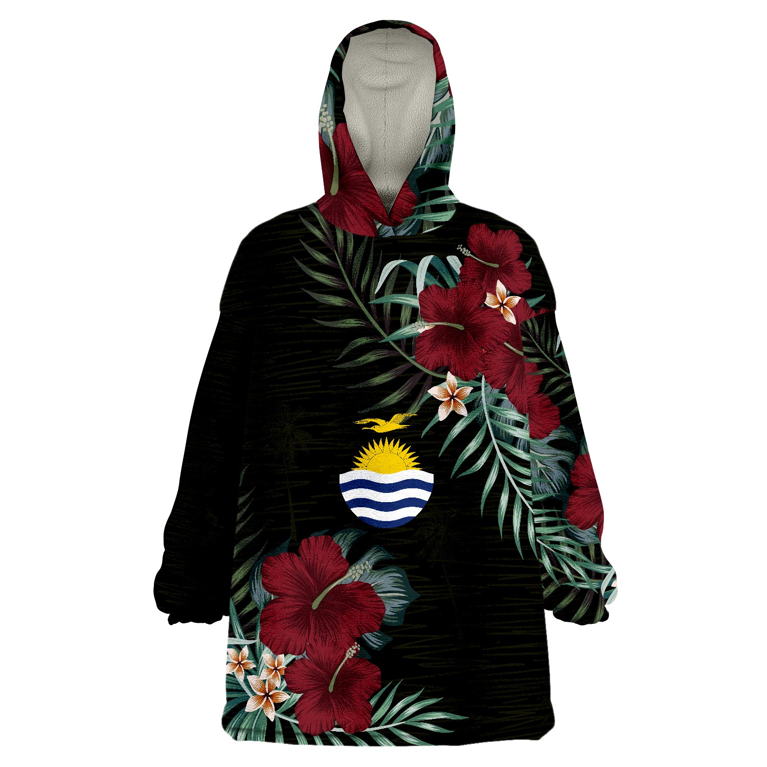 Kiribati Kiribati Coat Of Arms Hibiscus Palm Leaves Wearable Blanket Hoodie LT9 Unisex One Size - Polynesian Pride