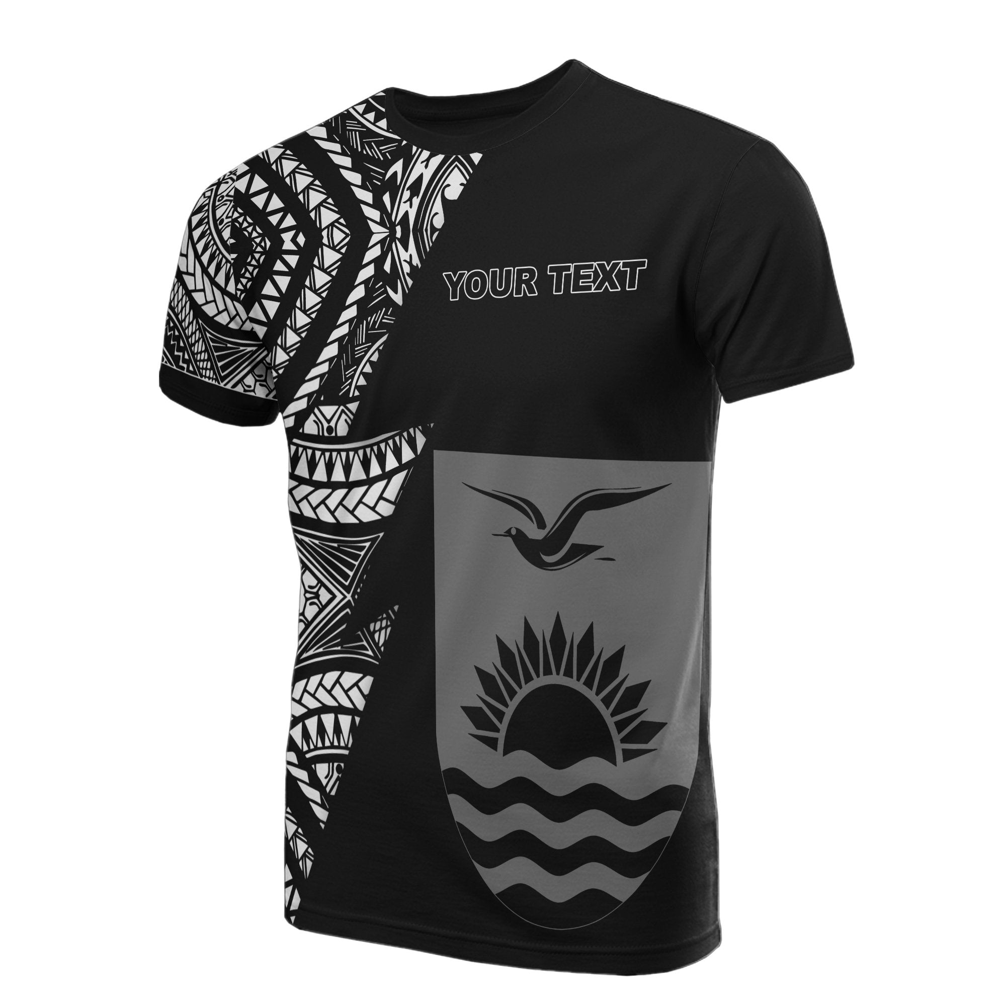 Kiribati Custom All Over T Shirt Kiribati Coat Of Arms Micronesian Pattern Unisex Black - Polynesian Pride