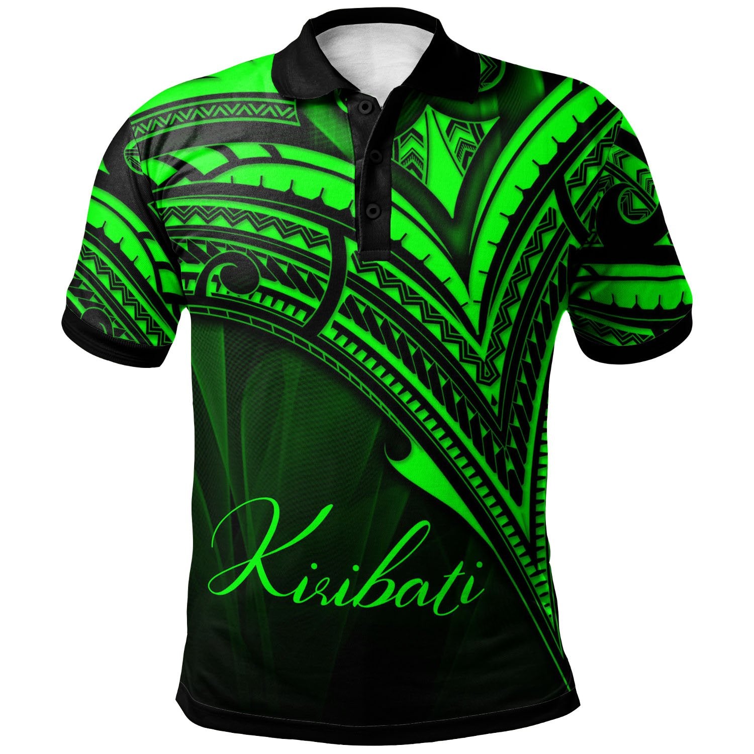 Kiribati Polo Shirt Green Color Cross Style Unisex Black - Polynesian Pride