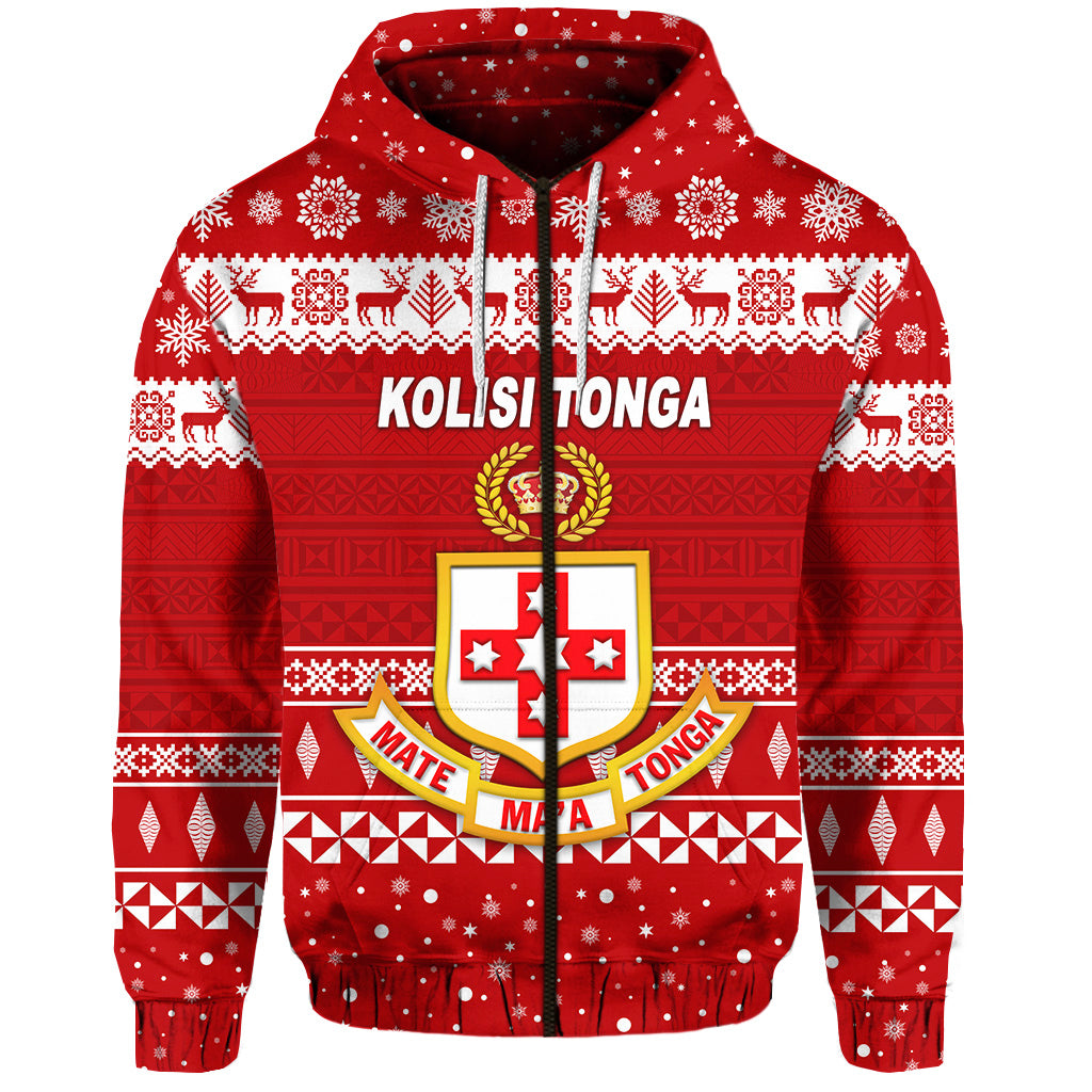 Custom Kolisi Tonga College Christmas Zip Hoodie Simple Style LT8 - Polynesian Pride