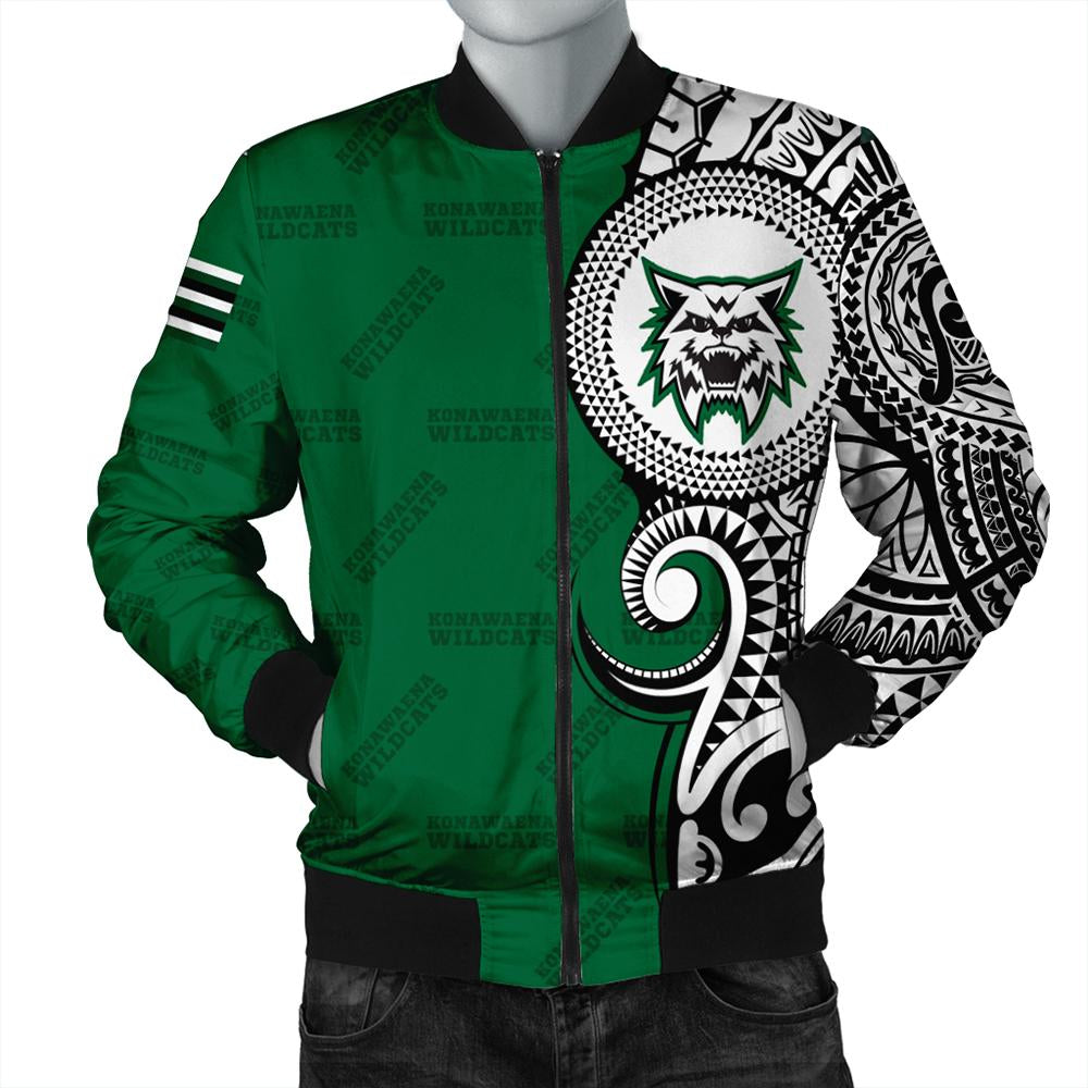 (Personalized) Hawaii Bomber Jacket - Konawaena High Tribal Kakau Bomber Jacket AH Green Unisex - Polynesian Pride