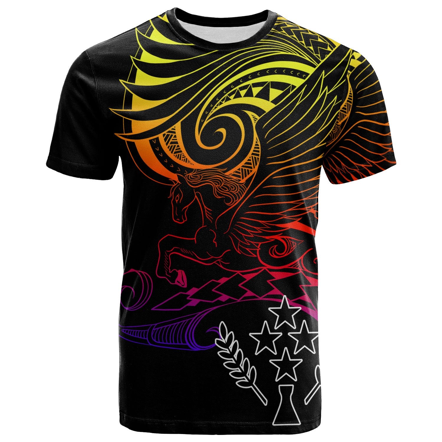 Kosrae T Shirt Pegasus Gradient Colorful Style Unisex Black - Polynesian Pride