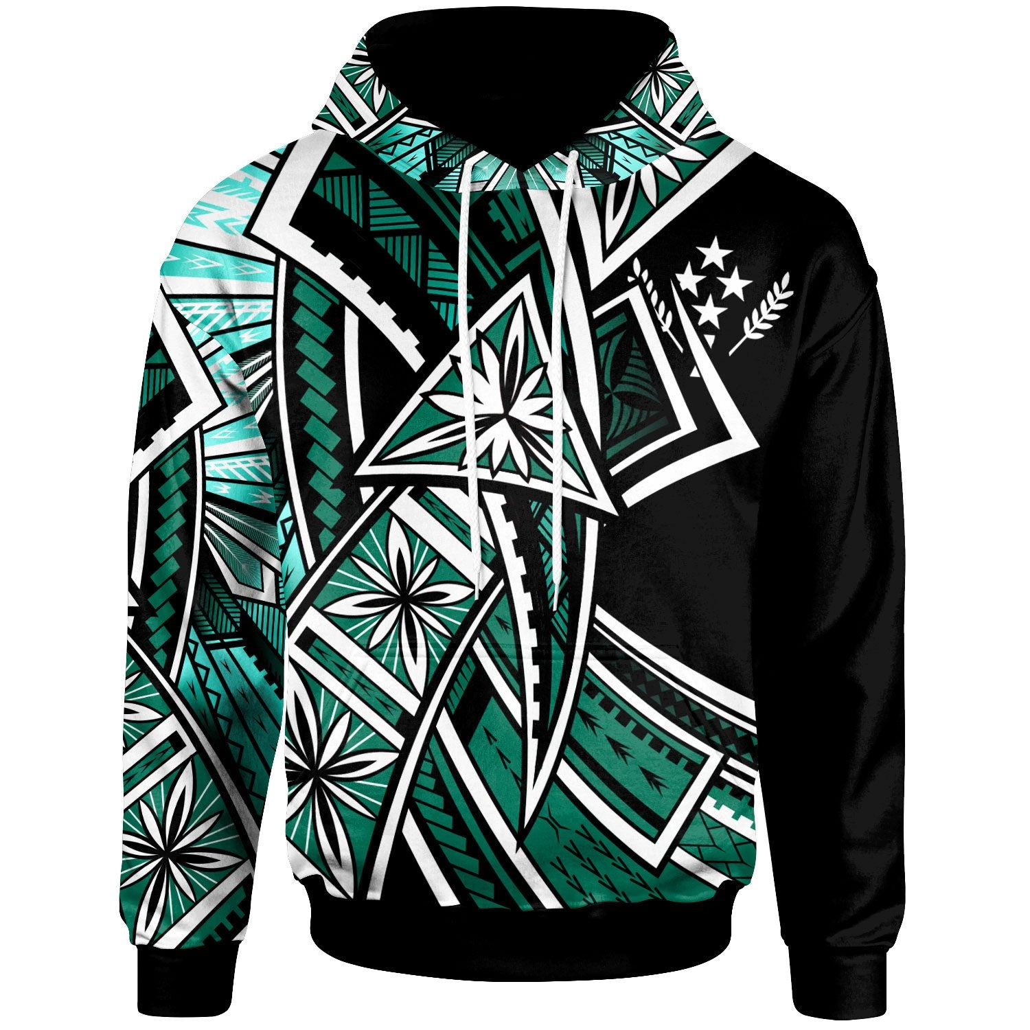 Kosrae Hoodie Tribal Flower Special Pattern Green Color Unisex Green - Polynesian Pride