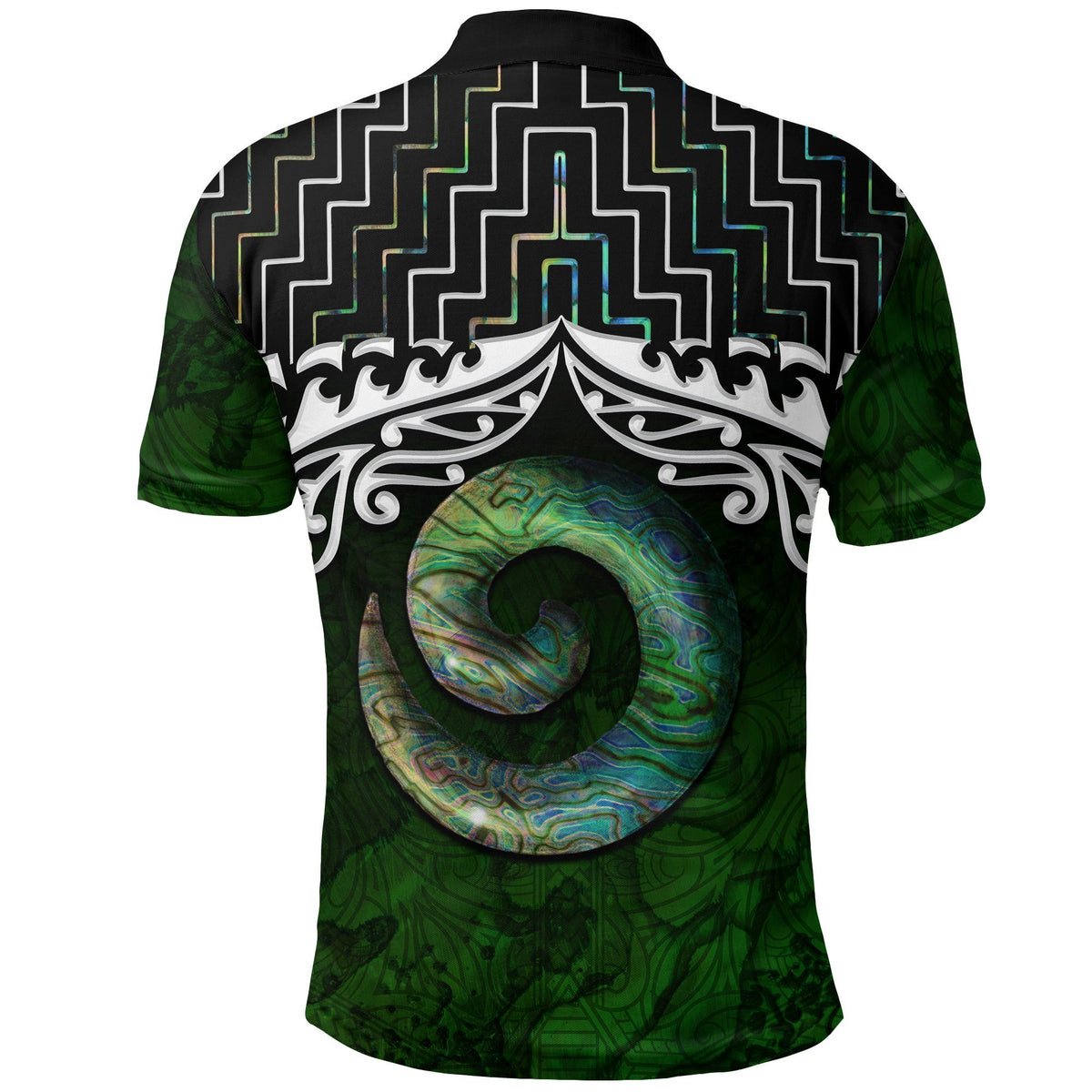 New Zealand Maori Polo Shirt, Poutama Koru Paua Shell Golf Shirt - Polynesian Pride