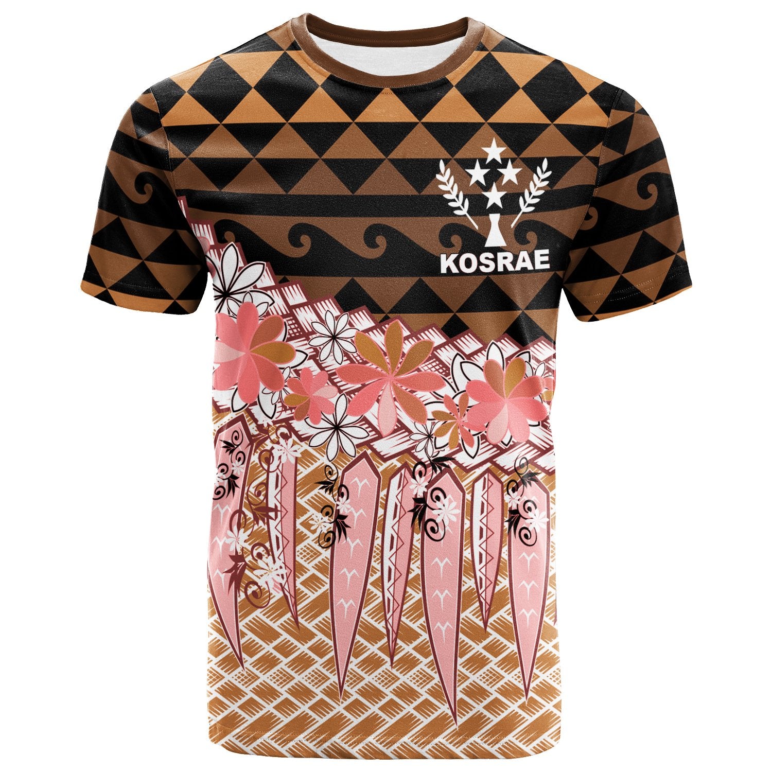 Kosrae T Shirt Coconut Leaves Weave Pattern Brown Pink Unisex Art - Polynesian Pride