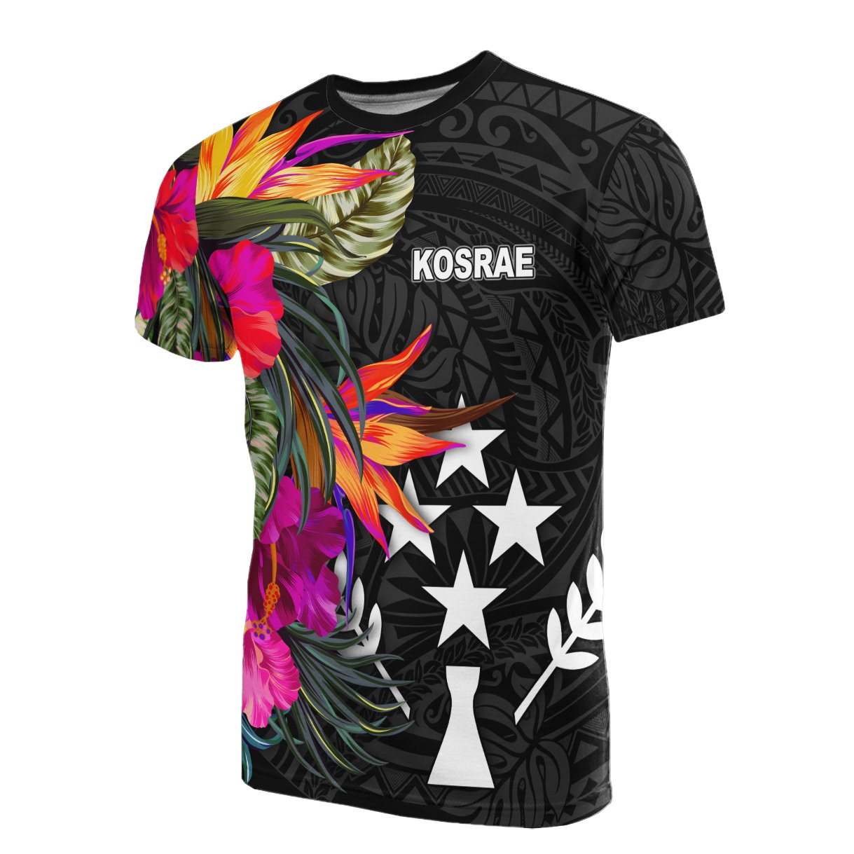 Kosrae Micronesian T Shirt Hibiscus Pattern Unisex Black - Polynesian Pride