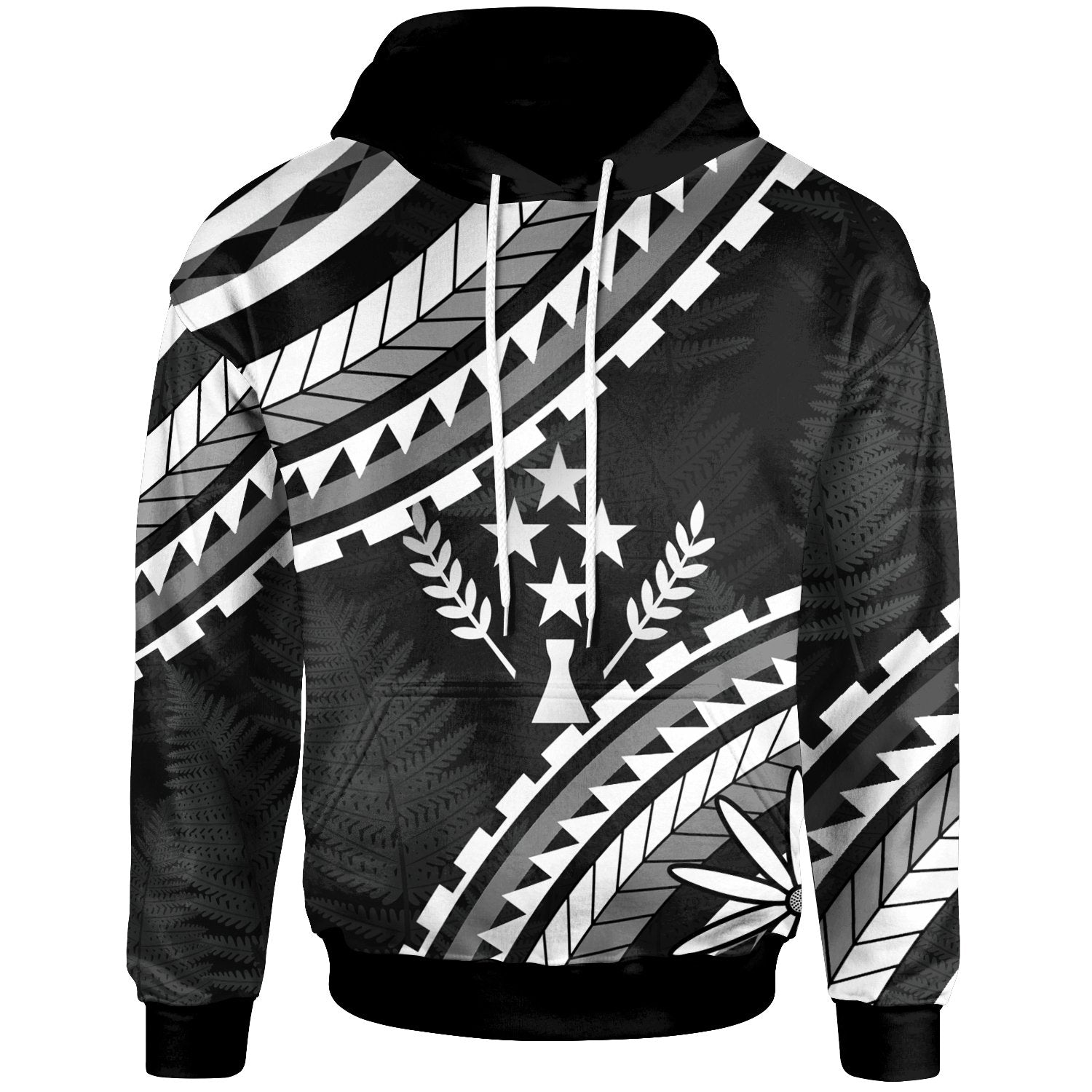 Kosrae Hoodie Palm Leaf Texture White Unisex Black - Polynesian Pride