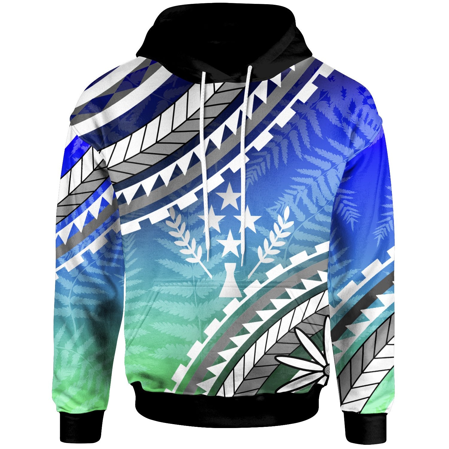 Kosrae Hoodie Palm Leaf Texture Blue Gradient Unisex Blue - Polynesian Pride