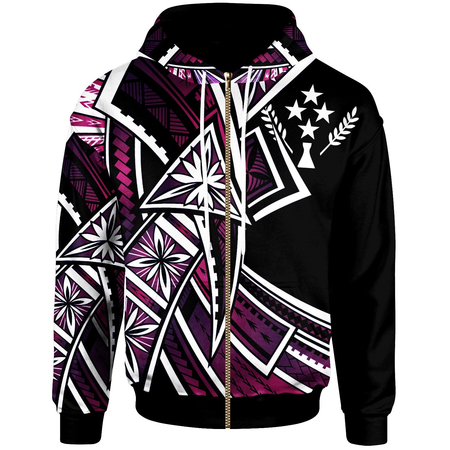 Kosrae Zip Hoodie Tribal Flower Special Pattern Purple Color Unisex Purple - Polynesian Pride