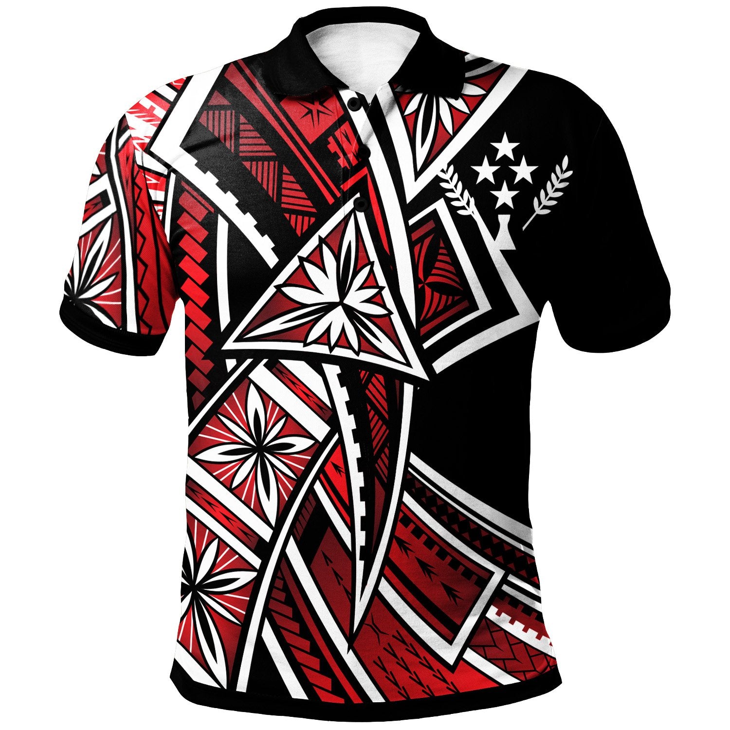 Kosrae Polo Shirt Tribal Flower Special Pattern Red Color Unisex Red - Polynesian Pride