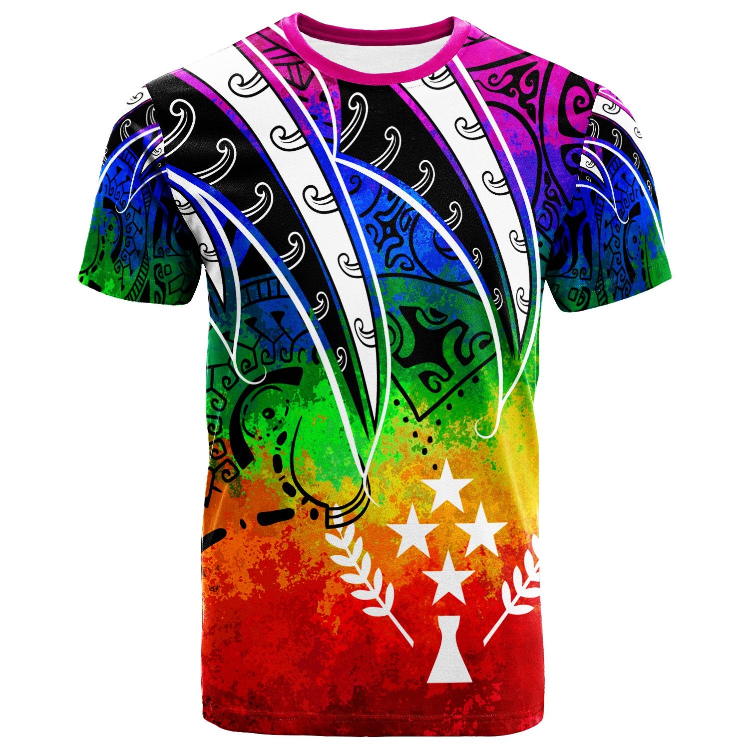 Kosrae T Shirt Tropical Leaf Rainbow Color Unisex Rainbow Color - Polynesian Pride