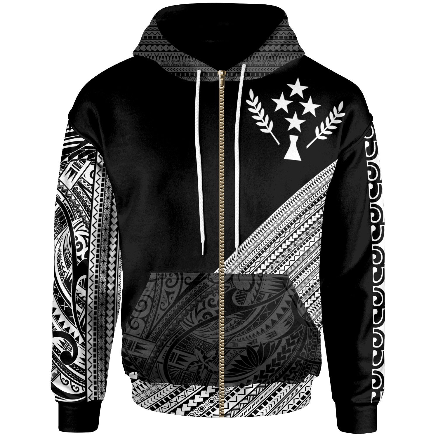 Kosrae Custom Zip Hoodie Diagonal Pattern Unisex Black - Polynesian Pride