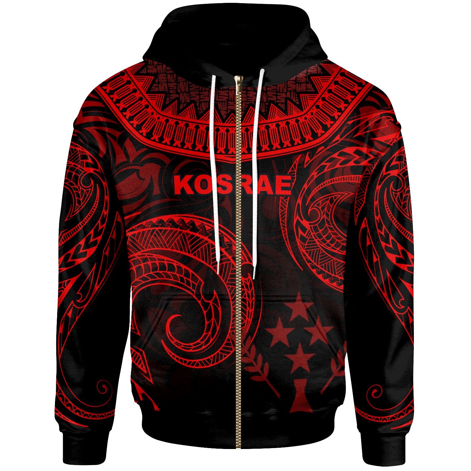 Kosrae Zip Hoodie Palm Leaf Texture Red Unisex Red - Polynesian Pride