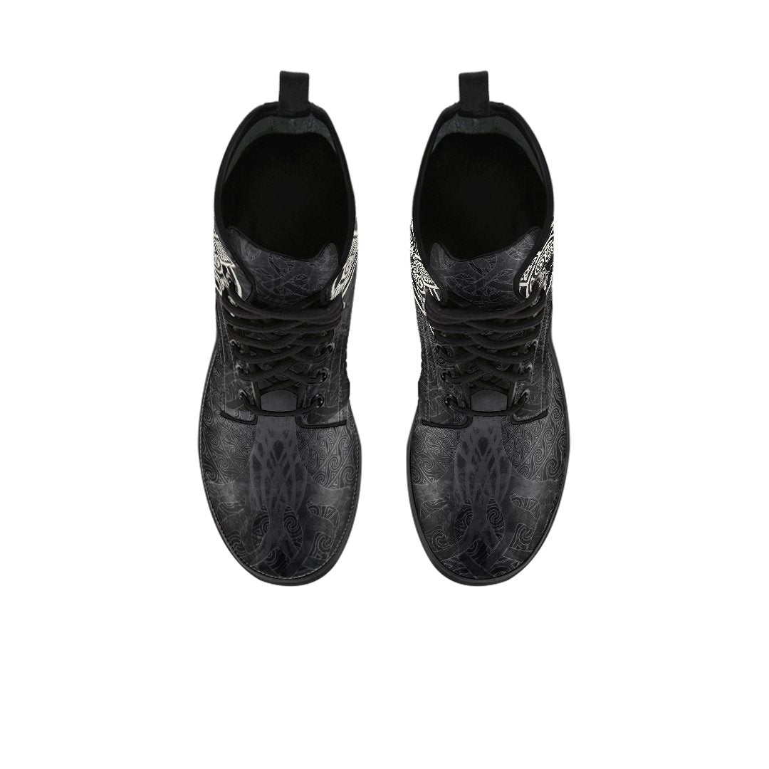 Brittany Celtic Leather Boots - Celtic Cross & Stoat Ermine Skew Style - Polynesian Pride