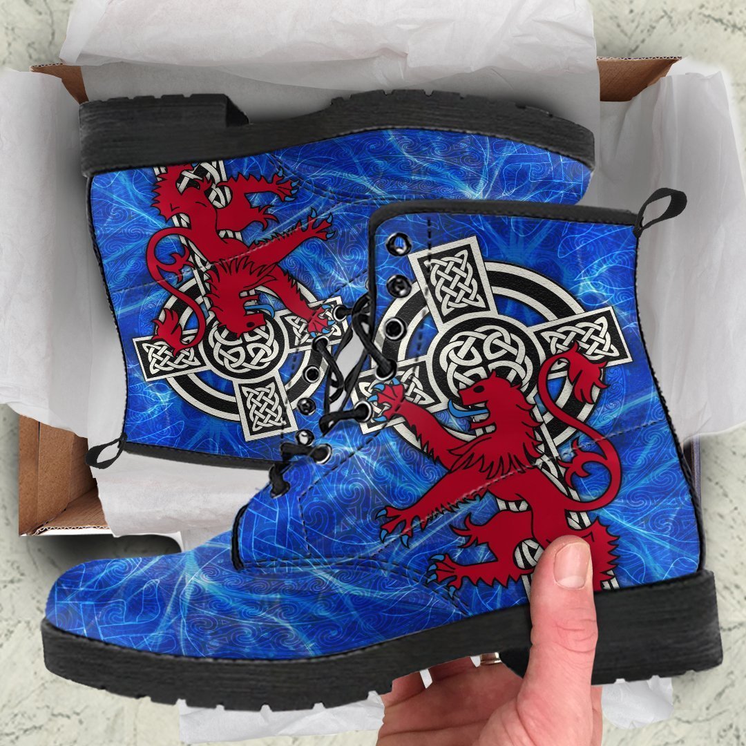 Scotland Celtic Leather Boots - Celtic Cross & Rampant Skew Style - Polynesian Pride