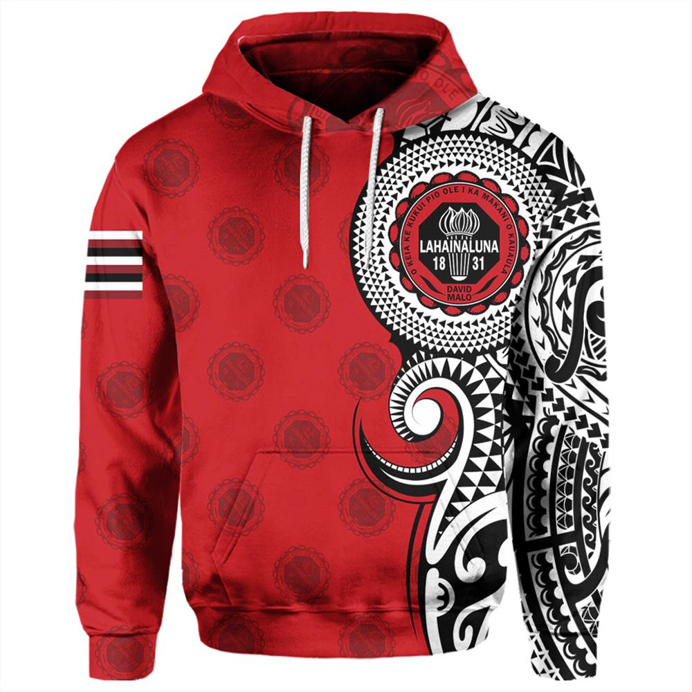 Custom Hawaii Hoodie Lahainaluna High Tribal Kakau Pullover Hoodie Unisex Red - Polynesian Pride