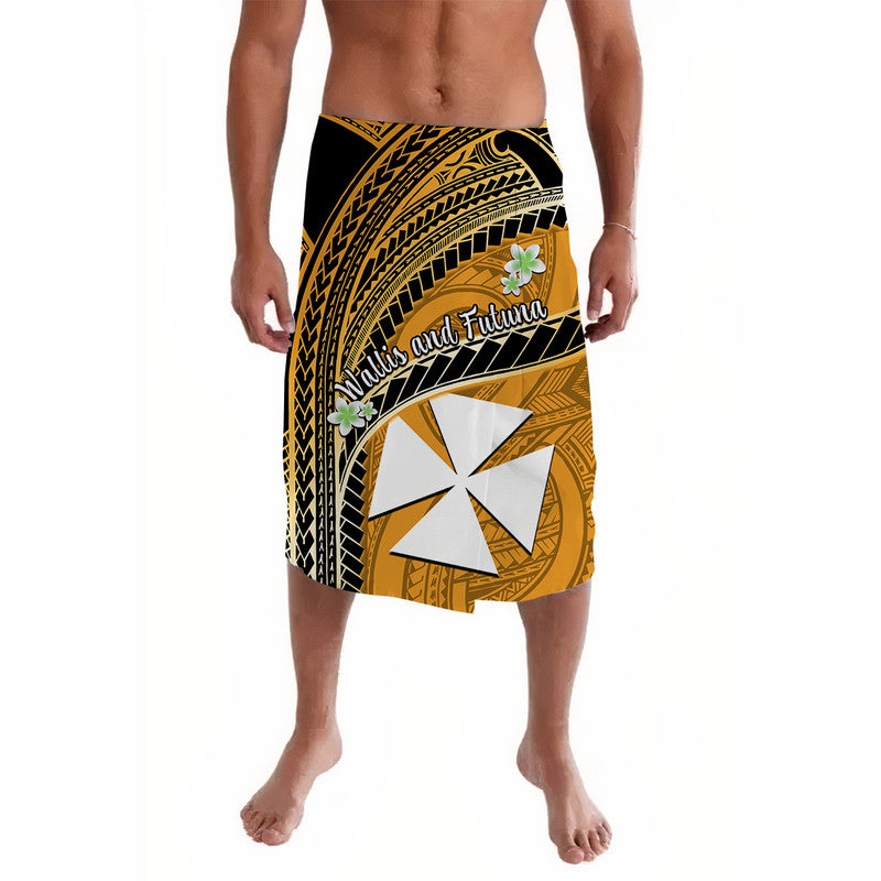 Wallis And Futuna Lavalava Plumeria Flowers With Gold Polynesian Pattern LT14 Gold - Polynesian Pride