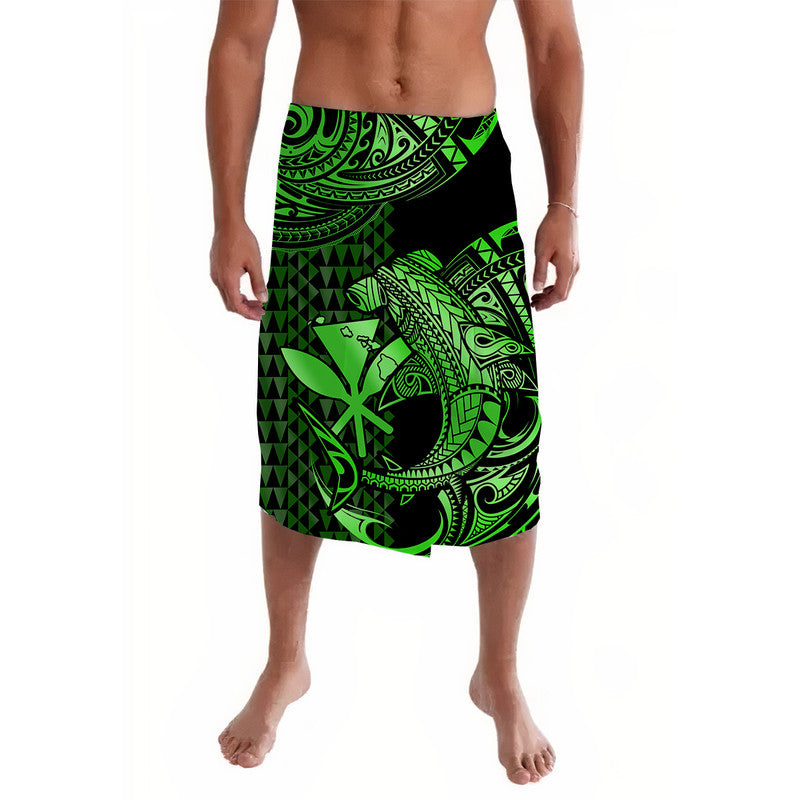 Hawaii Hammerhead Shark Lavalava Polynesian Kakau With Kanaka Green LT14 Green - Polynesian Pride