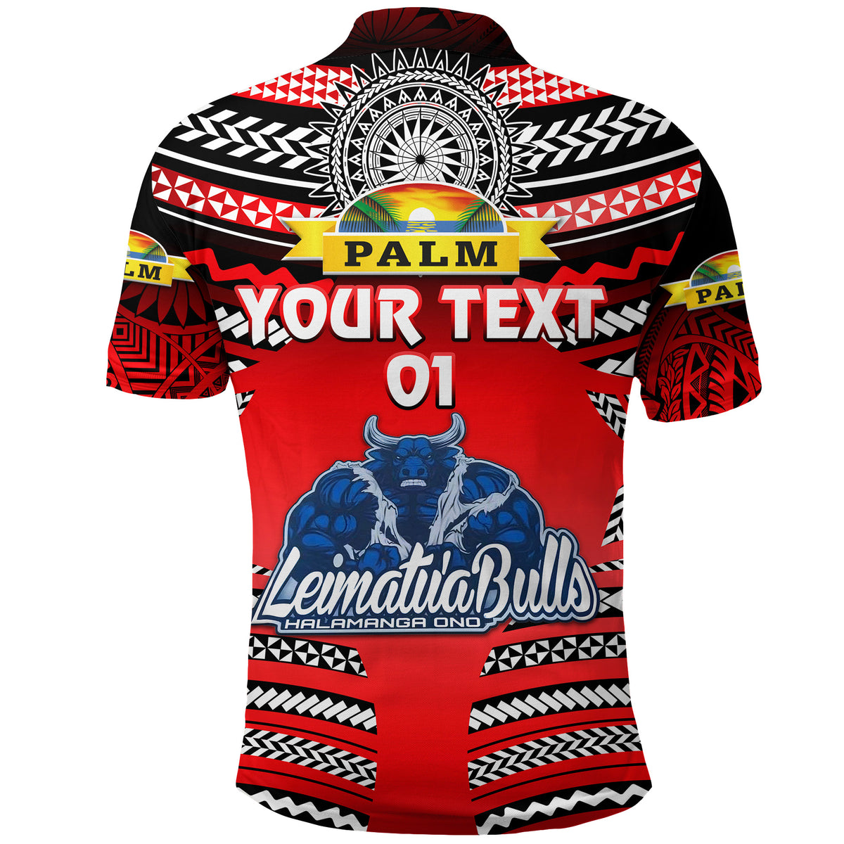Custom Mate Maa Tonga Polo Shirt Leimatua Bulls Creative Style Red, Custom Text and Number LT8 - Polynesian Pride