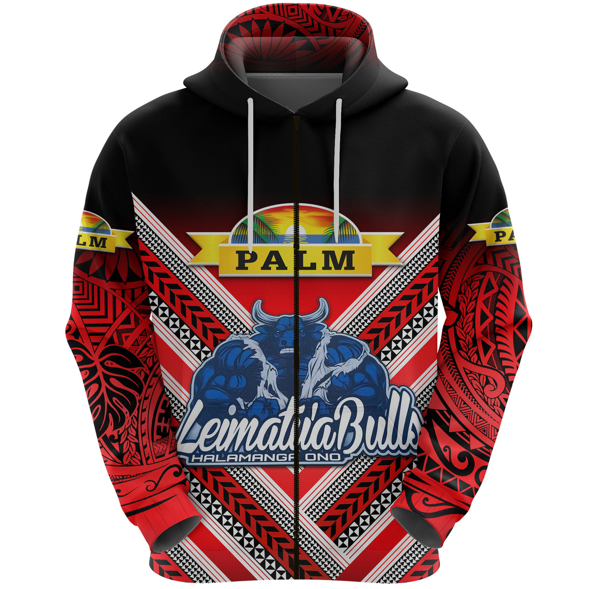 Custom Mate Maa Tonga Zip Hoodie Leimatua Bulls Creative Style Red, Custom Text and Number LT8 - Polynesian Pride