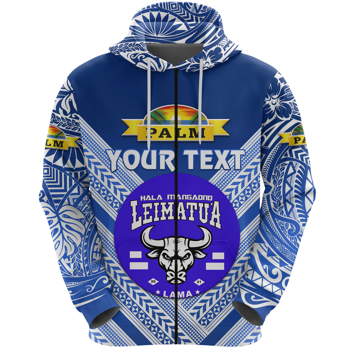 Custom Mate Maa Tonga Zip Hoodie Leimatua Bulls Creative Style Blue NO.1 LT8 - Polynesian Pride