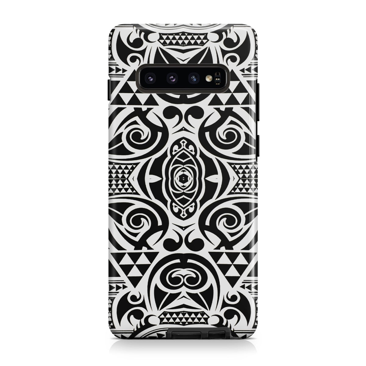 Polynesian Tribal Tough Case Black White Samsung Galaxy S10 - Polynesian Pride