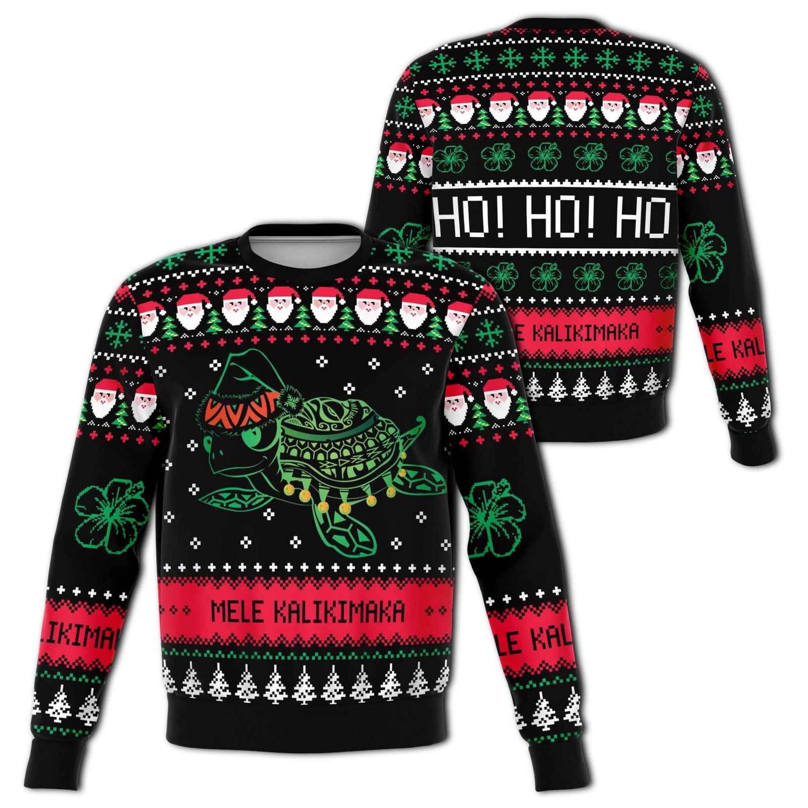 Hawaii Turtle Santa Hat Sweatshirt - Christmas Unisex Black - Polynesian Pride