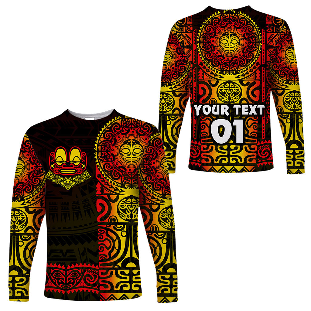 (Custom Personalised) Marquesas Islands Long Sleeve Shirt Marquesan Tattoo Unique Style - Gradient Red LT8 Unisex Red - Polynesian Pride