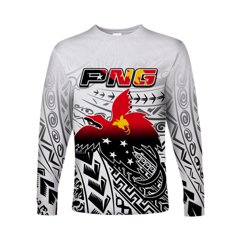 (Custom Personalised) Papua New Guinea Patterns Long Sleeve Shirt LT6 Unisex white - Polynesian Pride