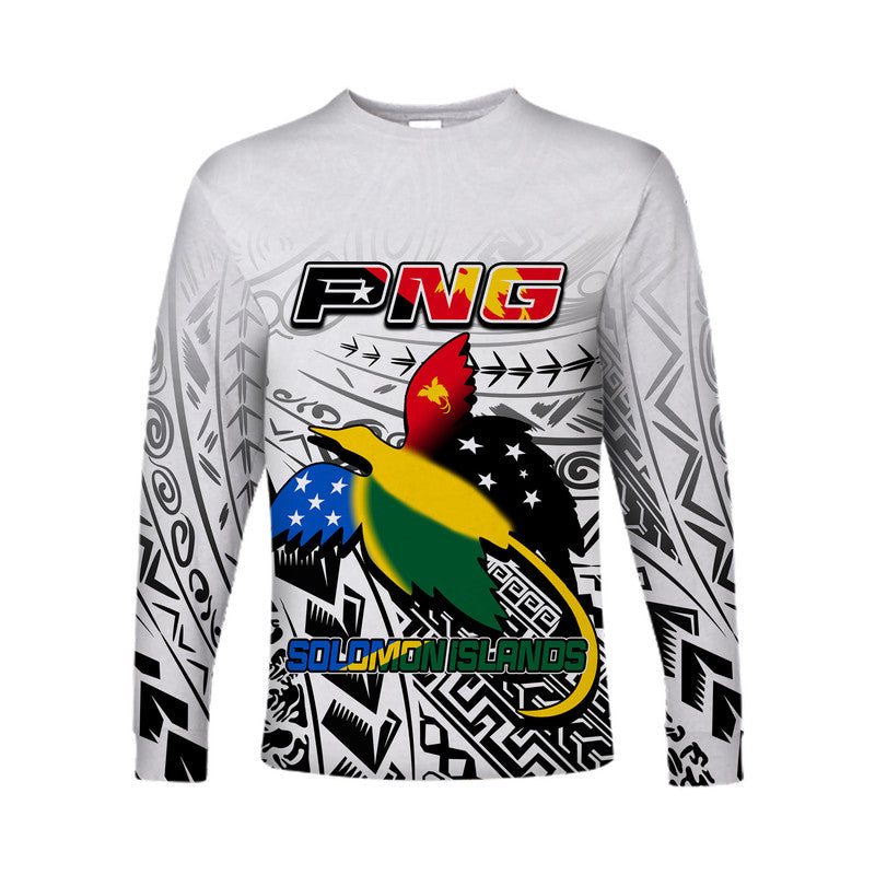 (Custom Personalised) Papua New Guinea And Solomon Islands Long Sleeve Shirt LT6 Unisex white - Polynesian Pride