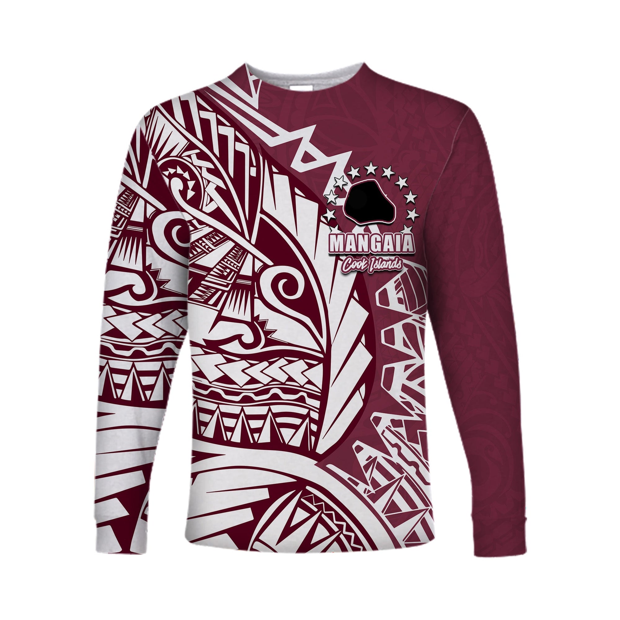 (Custom Personalised)Cook Islands Long Sleeve Shirts Mangaia Polynesian Style LT6 Unisex Maroon - Polynesian Pride