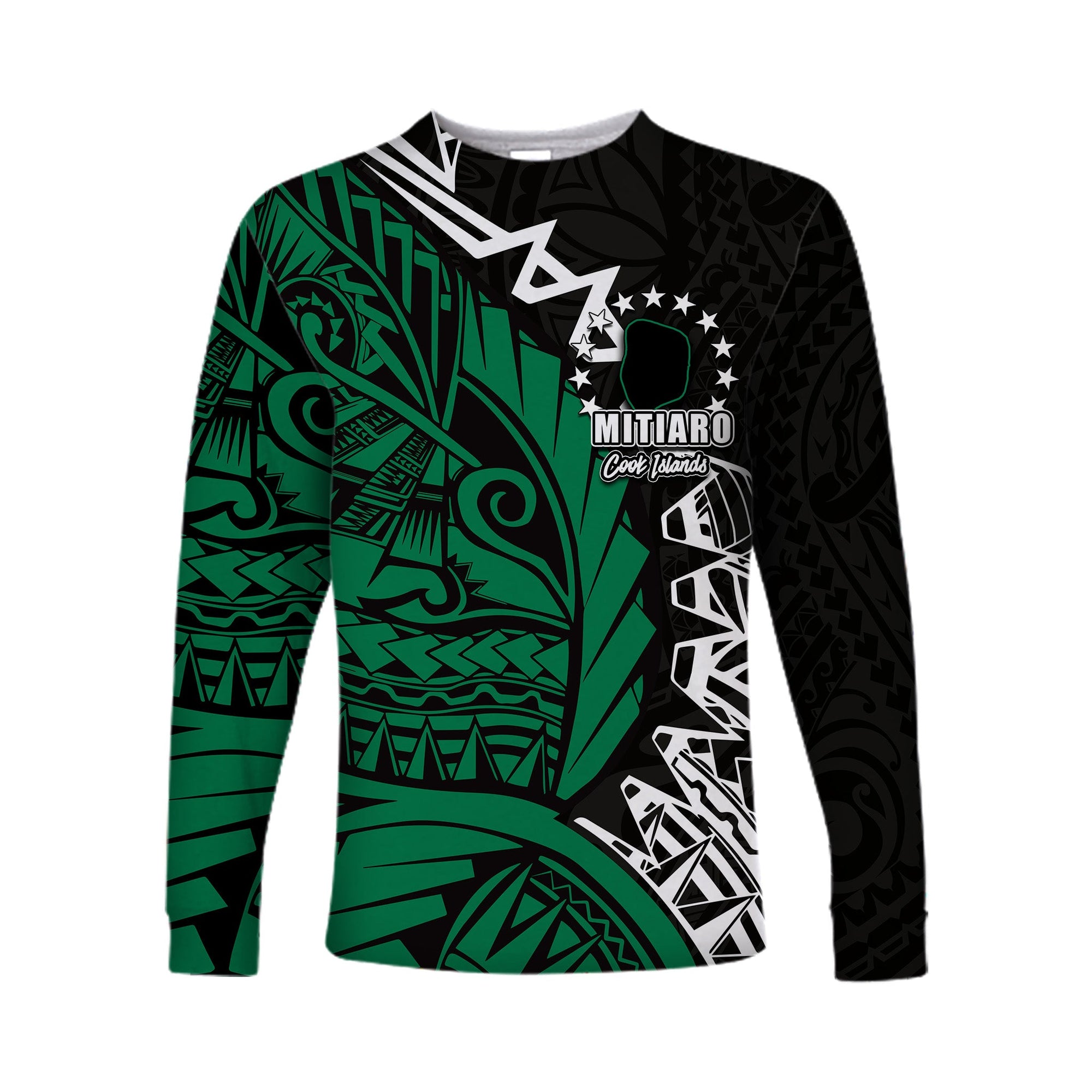 (Custom Personalised)Cook Islands Long Sleeve Shirts Mitiaro Polynesian Style LT6 Unisex Green - Polynesian Pride