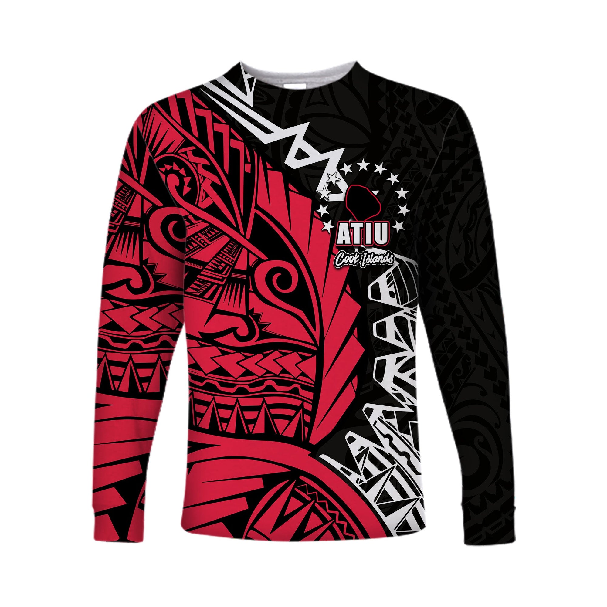 (Custom Personalised)Cook Islands Long Sleeve Shirts Atiu Polynesian Style LT6 Unisex Red - Polynesian Pride