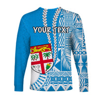 (Custom Personalised) Fiji Long Sleeve Shirt Masi Tapa Patterns Blue Style LT6 - Polynesian Pride